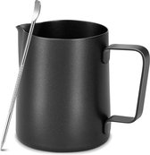 House of Husk Melkkan met Art Pen - 350ml Melkopschuimkan - Zwart - Melkkannetje - Milk Pitcher - RVS - Barista Melkkan - Inclusief Latte Art Pen