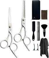 Mousche Complete Kappersset - 10 Delig - Kappersschaar Rechtshandig - Uitdunschaar Kapper - Hair Scissors - Coupeschaar - Haarschaar Set