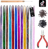 SHOPFINO Glitter Hair Extensions - Hair Tinsel Kit - Haar Extentions - Hittebestendig - TikTok - 12 verschillende kleuren - 4800 Hairtinsels - Halloween