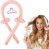 heatless curls- heatless hair curls- haarrollers- krullen zonder hitte-persoonlijke verzorging-  heatless curls met scrunchies en haarclip-roze