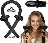 Fain® Heatless curls – Satijnen haarkruller – Zwart – Incl. 2 Scrunchies en Haarclip – Heatless haarkruller – Krultang - Haarkruller zonder hitte - Heatless curling ribbon – Haarkrullers