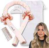 Good lifehacks Originele Heatless Curls Set - Haarkruller - Krullen Zonder Hitte - Met scrunchies, Haarclip en Kam - Hittevrije Haarroller - Satijn - Chique Roze