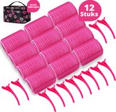 Krulspelden Set 24 stuks -  12 Haarklemmen + Opbergtas (t.w.v. €20) - Heatless Curls - Kleefrollers - Haarrollers - Krulspelden - Rollers Hair curler - Krullen zonder hitte