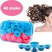 Krulspelden 40 stuks + opbergtas - Heatless curls - Krulspelden Zonder Hitte - Haarrollers - Krullers - Wave Formers - Krullen Zonder Hitte - Haar Rollers Roze/Blauw