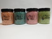 Badzoutkristallen pakket 4 x 600gr uit  zeezout en dode zee zout. Eucalyptus, Lavendel, Bamboe en Roos