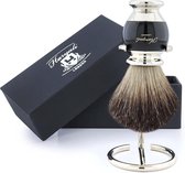 Haryali Met de hand geassembleerde Sophist Collection Zwart Originele Hair Scheerkwast met Duitse roestvrijstalen draadstandaard (Shaving Brush with Stand)