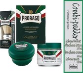 Proraso green pakket- Aftershave lotion, pre-shave crème en scheerzeep en Proraso scheerkwast