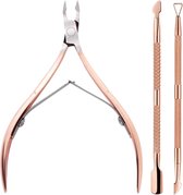 AdroitGoods 3 delige Nagelriem Knipper set - Rose Gold - Cuticle Pusher Duwer Verwijderaar Trimmer Mesje - bokkenpootje nagels