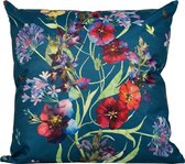 1x Bank/sier kussens donkerblauw voor binnen en buiten bloemen print 45 x 45 cm - Tuin/huis kussens