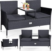 KESSER® Polyrotan tuinbank 2-zits bank met geïntegreerd incl. tafel & kussen - 133 × 63 × 84 cm - rotan zitbank tuin balkon tuinsofa weerbestendig zitgroep ultra stabiel, antraciet