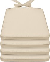 Beautissu Pia – Set van 4 Stoelkussen Buiten 45x40 cm – Creme – Zitkussen met Lint