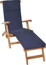 Beautissu LoftLux DC tuinkussen voor deckchair 175 x 45 x 5 cm – ligbedkussen blauw - tuinkussens hoge rug - kussen ligstoel