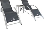 MaxxGarden Ligbed set - 2 stuks zwart - met tafel - Sun Loungers - Loungebed