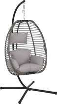 Lowander hangstoel Egg 191x126x126- schommelstoel met rattan cocoon en robuust stalen standaard incl. kussens - volledig inklapbaar -  lichtgrijs