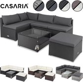 Casaria Polyrotan Loungeset XL Kussens Tafel Glas Tuinmeubelen Zwart Antraciet