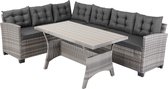 Casaria Polyrotan Loungeset hoekbank Lissabon WPC tafel kussens tuinset - Grijs