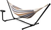 Vita5 Hangmat met Standaard – 2 Persoons – Incl. Bekerhouder – 205kg Draaggewicht – Blauw/Wit/Bruin