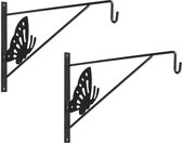 2x stuks muurhaak / plantenhaak antraciet met vlinder - geplastificeerd verzinkt staal - 24 x 35 cm - hanging basket haak
