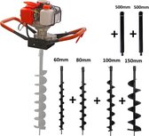 Kibani Grondboor 52cc benzine + Grondboren set 60 mm + 80 mm + 100 mm + 150 mm + 2 verlengstukken - Palenboor - Grondboor machine