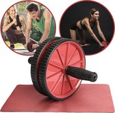 Buikspierwiel Incl. Kniematje - Dubbel Ab Wheel - Ab Trainer - Ab Roller Wheel - Trainingswiel - Rood