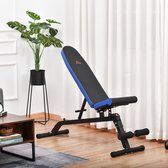 HOMCOM Sit-ups trainingsbank instelbaar & inklapbaar multifunctioneel staal zwart+blauw A91-129