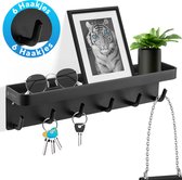 Happy Goods - Sleutelrekje sleutelhouder incl plakstrip, schroefjes en magneet - Sleutel organizer van RVS - Zwart Sleutelrek - Sleutelrekje modern - Sleutels - Opbergrek - Sleutelbord - Duurzaam - Meubel - Wandrek