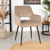 Bronx71® Eetkamerstoel velvet Mika taupe - Eetkamerstoelen met armleuning - Stoel taupe - Eetkamerstoel taupe - Velvet eetkamerstoel - Eetkamerstoel met armleuning