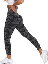 Sportlegging Dames - Yoga Legging - High Waist Legging - Fitness Legging - Yoga Kleding Dames - Yoga Broek Dames - Sportkleding Dames - Sportbroek Dames - Camouflage Legging - Panterprint - Luipaard | Zwart | Maat M