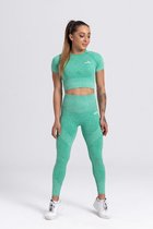 Mives® Sportlegging en Top - Yoga - Fitness set - Scrunch Butt - Dames Legging - Sportkleding - Fashion legging - Broeken - Gym Sports - Legging Fitness Wear - High Waist - GROEN - maat M - KORTE MOUWEN