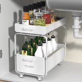 Milano Luxurious organizer lade wit– keuken ladekast – gootsteenkast organizer – opbergrek voor het aanrecht – tweelaags ladesysteem – opslag voor keukenkast of badkamerkast