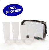 Qpacks - 8-delige Reisflesjes Set Transparant - Vliegtuig Handbagage - Navulbare Reis 100ML Flacons - Incl. Potjes & Etui -Travel - Reisaccessoires