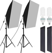 Softbox studiolamp - Set van 2 - Fotografie - Met statief - Met diffuser - 2x150W - 50x70 cm - Zwart