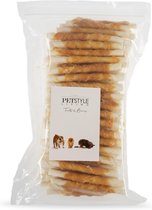 Petstyleliving - Gedraaide sticks met kip - Voordeelzak 100 stuks - Hondensnack - Sticks - Kauwstaven - Hersluitbare zak