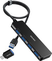 Sounix USB 3.0 Hub - USB Splitter - 4 extra USB 3.0 A Poorten - USB C Hub - Kabel van 60cm - 5 Gbps - Aluminium - Zwart