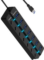 Innova Essentials USB 3.0 Hub - Splitter - 7 Poorten - 5Gbps - Blauw LED Licht - Zwart - Aan Uit Schakelaar