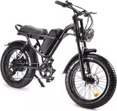 Ematic - Elektrische Fiets - Fatbike - Retro E-bike - 20 Inch Fat Tire - 7- Speed Shimano - 500W Motor - 15Ah - 45Km/u - Carbon Staal Zwart