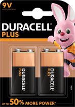 Duracell Plus alkaline 9V-batterijen, verpakking van 2