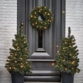 Black Box Trees Glendon Set van 2 Kerstbomen en 1 Krans met LED Verlichting - Groen