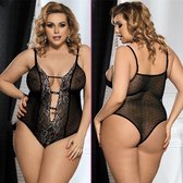 Sexy Body Ouvert DeLuxe - Zwart met Zilver Kant - Luxe Lingerie - XL/XXL Plus size