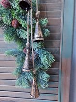 Brynxz kerstbellen aan jute touw - Brynxz kerst decoratie met vijf goudkleurige bellen - Lengte kerstslinger ca. 60cm