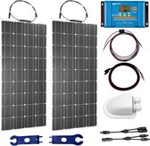 Set Flexibel Zonnepaneel 200Wp 12V Caravan, Camper, Boot, Tent of Tuinhuisje - Victron Energy BlueSolar PWM 20A LCD&USB laadregelaar - Zonnepaneel Compleet Pakket - Dakdoorvoer - Plug-Play set schematische tekening en handleiding-Monokristallijn