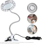 Loeplamp met LED Verlichting - 3x Vergroting - USB aangedreven - met Metalen Klem - - voor thuis, kantoor, slaapkamer, lezen, werken, studeren - Zilver