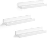 Trend24 - Wandplank - Wandplank zwevend - Fotoplank - Boekenplank - Muurplank - MDF - 38 x 10 x 5 cm - Wit - Set van 3 stuks