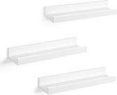 Trend24 - Wandplank - Wandplank zwevend - Fotoplank - Boekenplank - Muurplank - MDF - 38 x 10 x 5 cm - Wit - Set van 3 stuks
