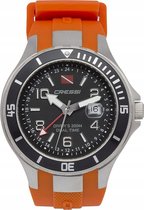 Cressi Traveller Dual Time Duikhorloge, zwarte wijzerplaat, oranje band