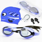 Garpex® Duikbril Kinderen - Zwembril Kinderen Set met Badmuts en Neusknijper - Blauw