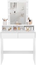 IN.HOMEXL Stratis  Led - Kaptafel - Make up tafel - Make up spiegel - Kaptafel met spiegel en verlichting -Toilettafel -Met lades -  145 cm x 80 cm x 40 cm - Wit