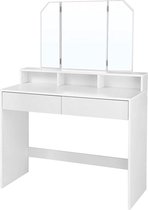 ZAZA Home Kaptafel met opklapbare spiegels en 2 laden - make-up tafel met 3 open compartimenten - WIT