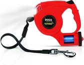 Niceey Hondenriem 5 Meter - Leiband Hond - Looplijn Hond - Voor Honden tot 35 kg - Icl. Zaklamp - Incl. 15 Poepzakjes - Rood