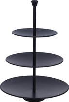 Zwarte etagere 3-laags RVS 36 cm - Hightea/tapas/hapjes/amuses presenteren/serveren